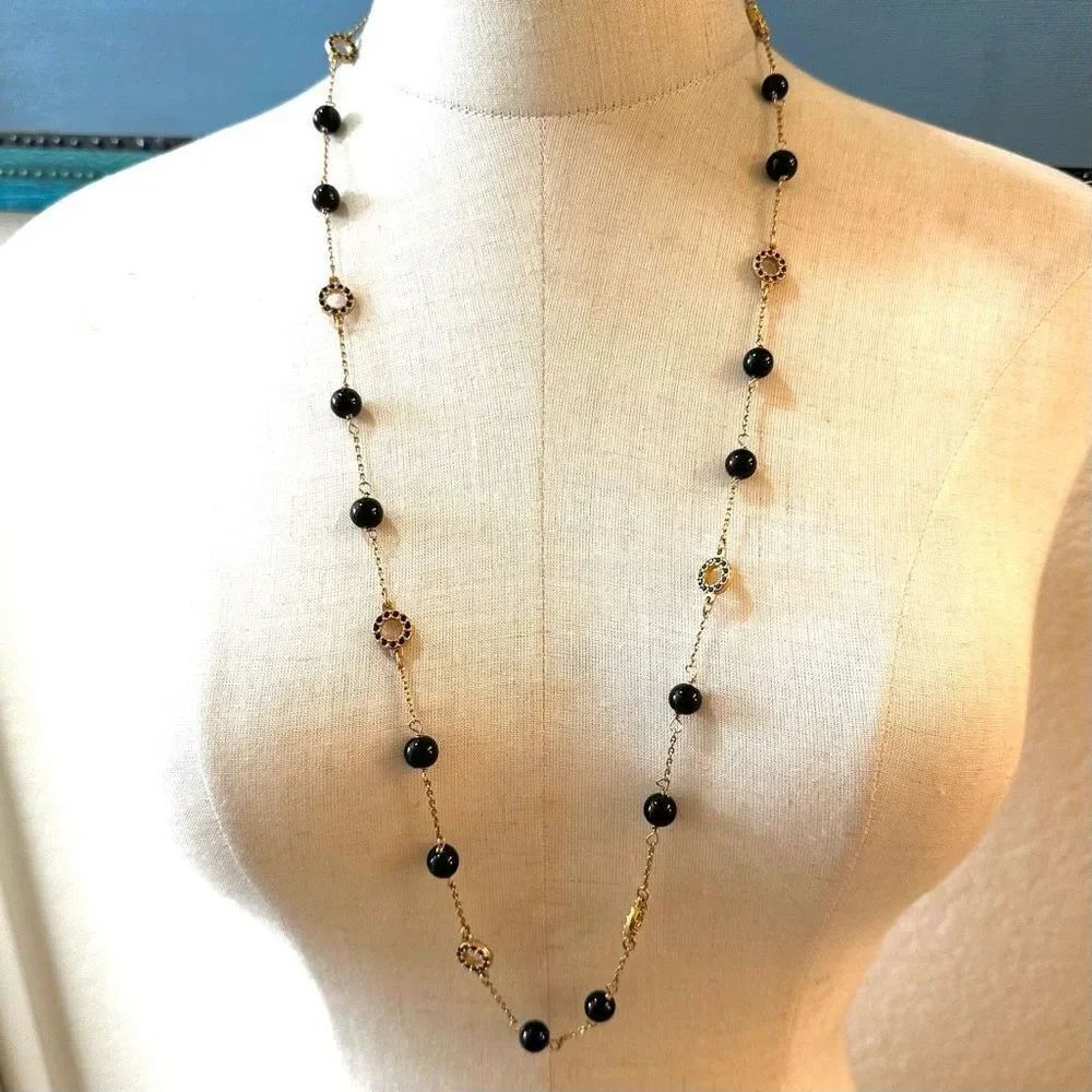J. Crew Gold tone Black Long Necklace